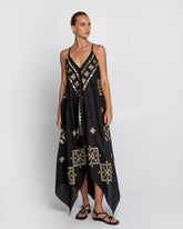 Vestido Lefkada Assimetrico Sleevless Preto e Dourado